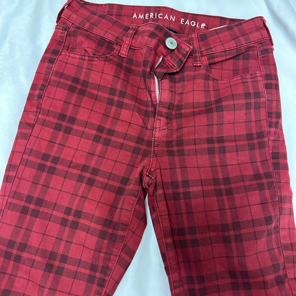 American Eagle Outfitters Women's Red Checkered Skinny Jeans